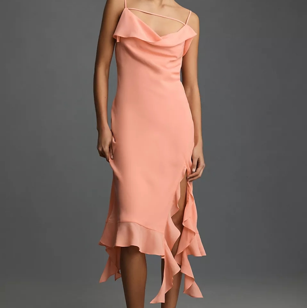Anthropologie Mare Mare Sleeveless Draped Asymmetrical Midi Slip Dress Peach